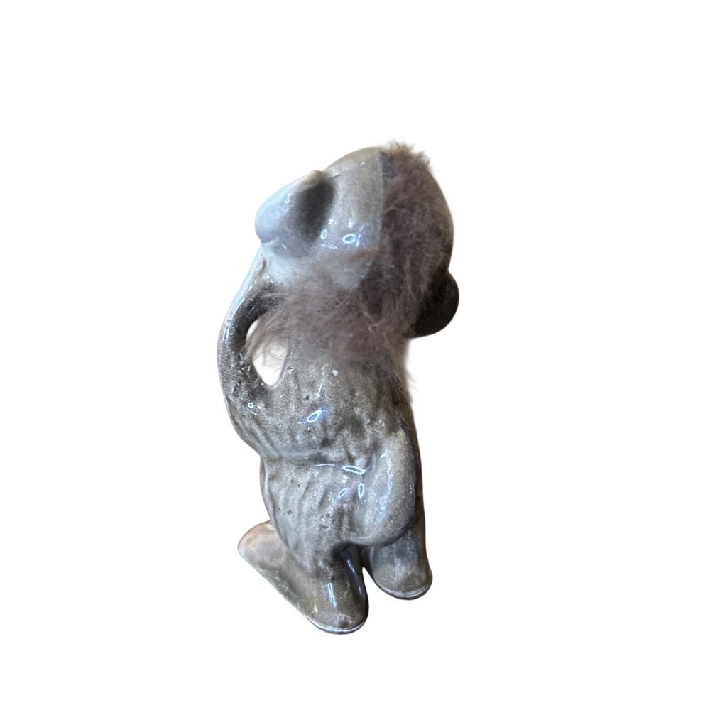 Vintage Kitschy Ceramic Monkey Figurine Japan Fur Winking 3.5” Tall - Picture 2 of 8